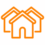 orange icon of three houses